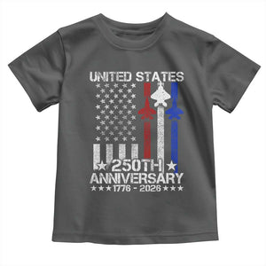 USA 250th Anniversary Toddler T Shirt Vintage American Flag Jets Semiquincentennial TS11 Dark Heather Print Your Wear