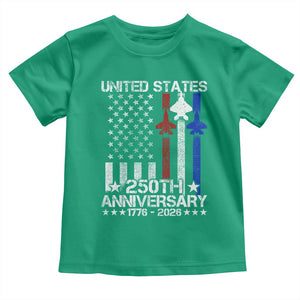 USA 250th Anniversary Toddler T Shirt Vintage American Flag Jets Semiquincentennial TS11 Irish Green Print Your Wear
