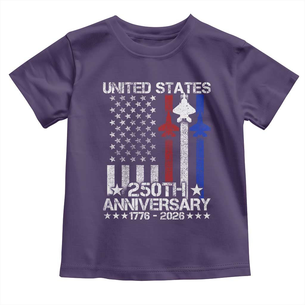 USA 250th Anniversary Toddler T Shirt Vintage American Flag Jets Semiquincentennial TS11 Purple Print Your Wear