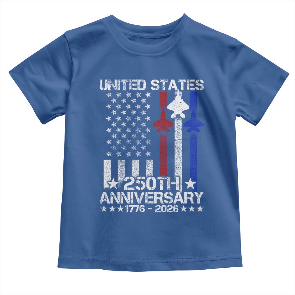 USA 250th Anniversary Toddler T Shirt Vintage American Flag Jets Semiquincentennial TS11 Royal Blue Print Your Wear
