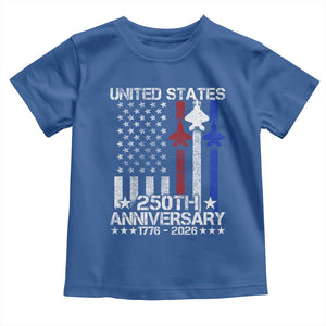 USA 250th Anniversary Toddler T Shirt Vintage American Flag Jets Semiquincentennial TS11 Royal Blue Print Your Wear