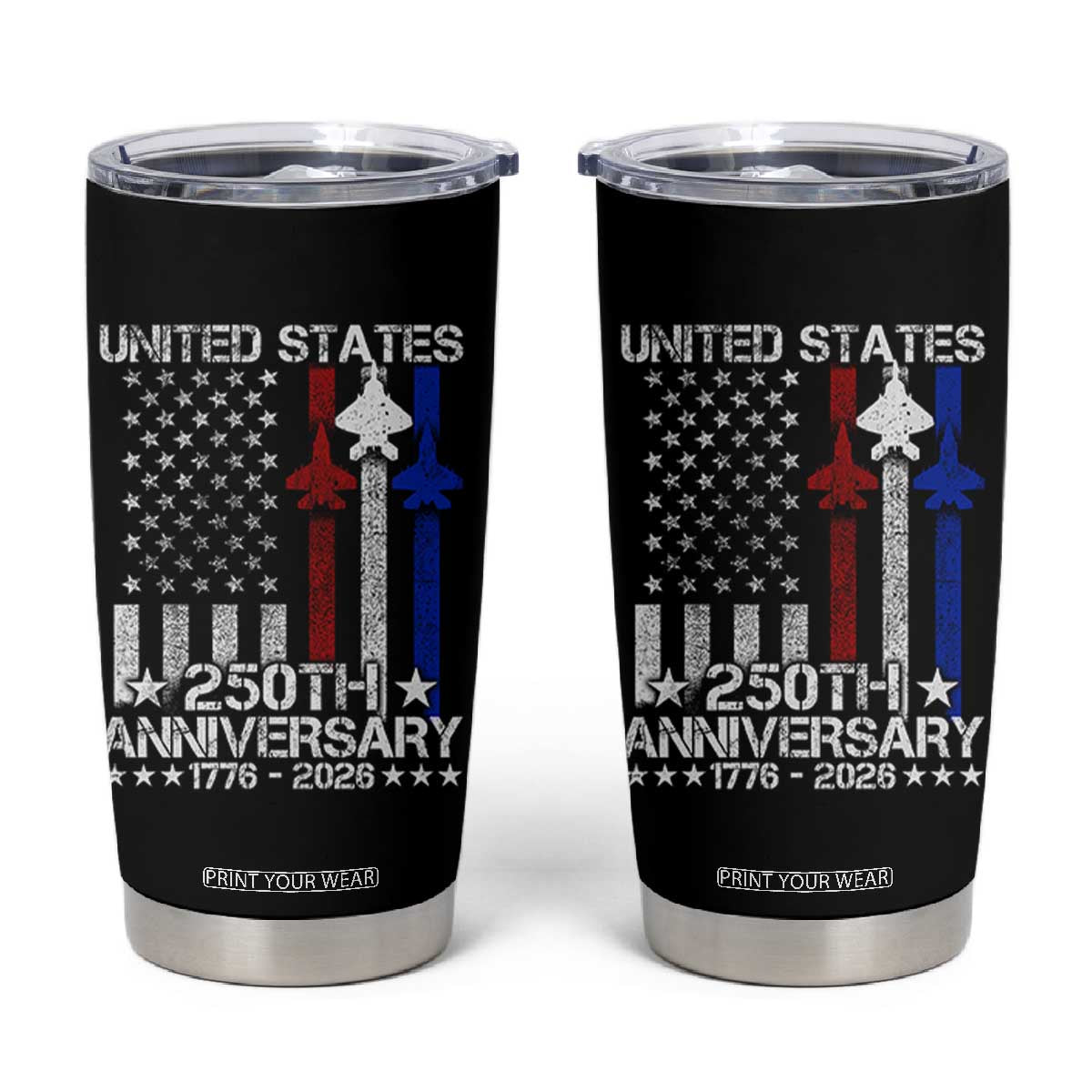 USA 250th Anniversary Tumbler Cup Vintage American Flag Jets Semiquincentennial TS11 Black Print Your Wear