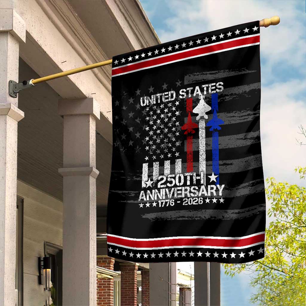 USA 250th Anniversary Patriotic Garden Flag Vintage American Flag Jets Semiquincentennial TS11 Distressed Black Red Print Your Wear