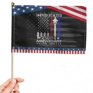 USA 250th Anniversary Patriotic Handheld Flag Vintage American Flag Jets Semiquincentennial TS11 Distressed 8.2" × 5.5" Black Blue Print Your Wear