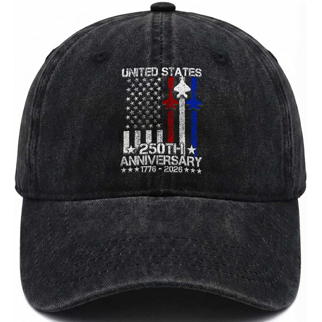 USA 250th Anniversary Washed Cotton Baseball Cap Vintage American Flag Jets Semiquincentennial TS11 Print Your Wear