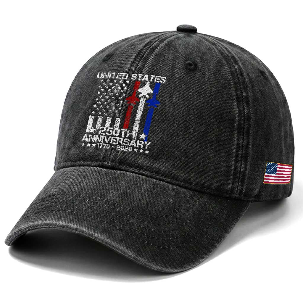 USA 250th Anniversary Washed Cotton Baseball Cap Vintage American Flag Jets Semiquincentennial TS11 Print Your Wear