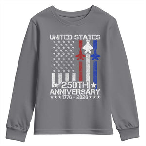 USA 250th Anniversary Youth Sweatshirt Vintage American Flag Jets Semiquincentennial TS11 Charcoal Print Your Wear