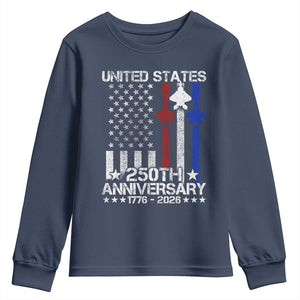 USA 250th Anniversary Youth Sweatshirt Vintage American Flag Jets Semiquincentennial TS11 Navy Print Your Wear