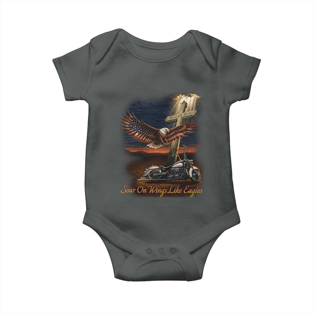 Soar On Wings Like Eagles Christian Baby Onesie Isaiah 40:31 Bible Verse Faith Motorcycle TS11 Dark Heather Print Your Wear