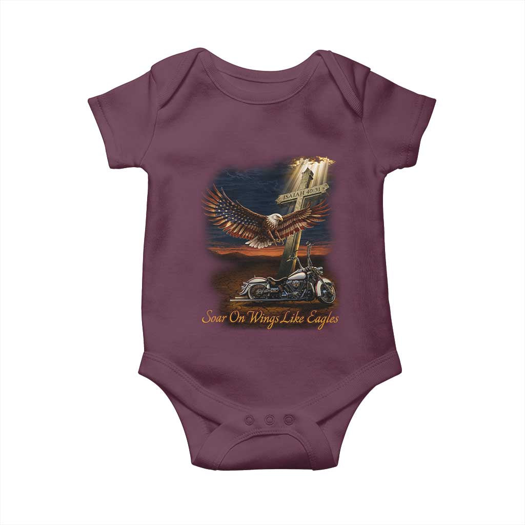 Soar On Wings Like Eagles Christian Baby Onesie Isaiah 40:31 Bible Verse Faith Motorcycle TS11 Maroon Print Your Wear