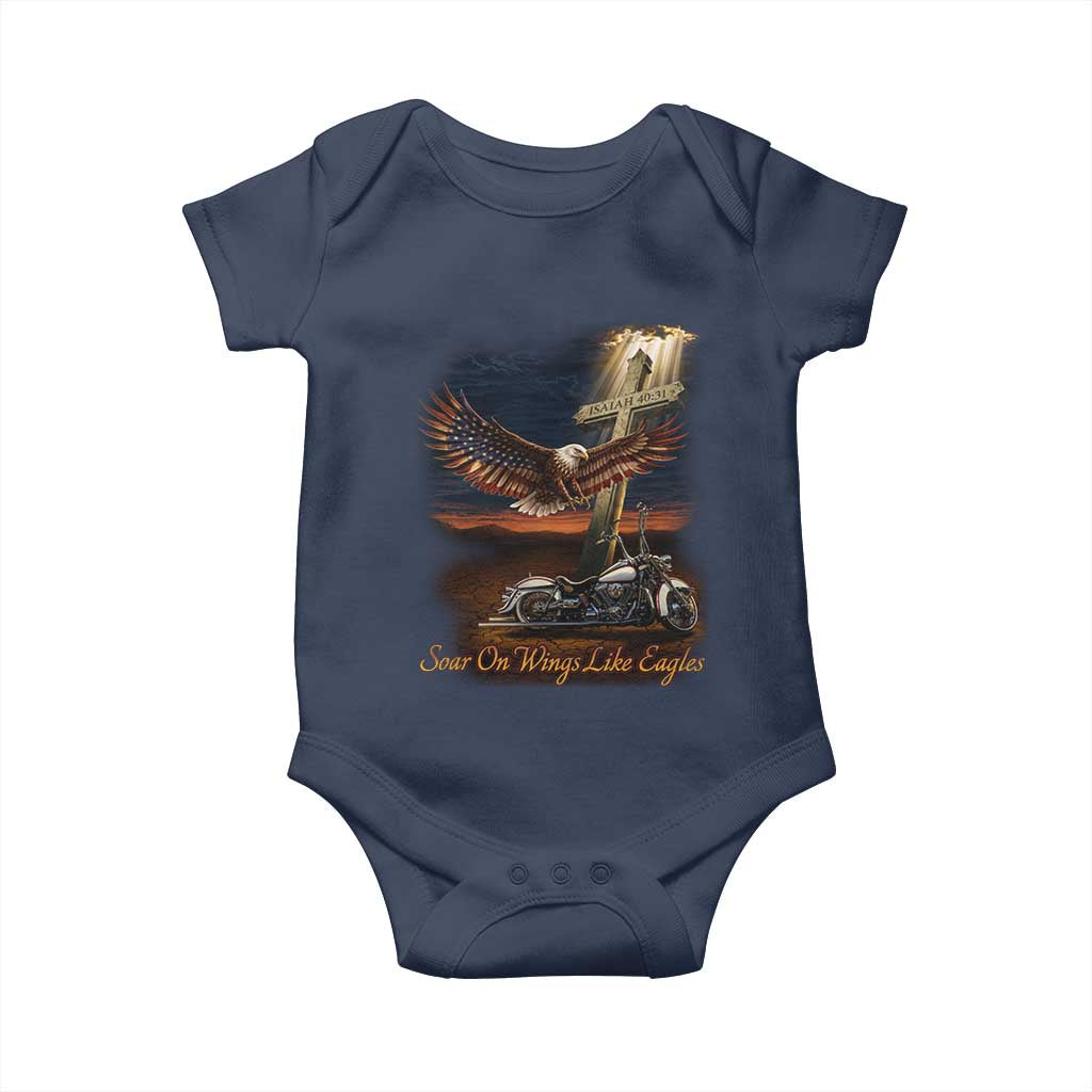 Soar On Wings Like Eagles Christian Baby Onesie Isaiah 40:31 Bible Verse Faith Motorcycle TS11 Navy Print Your Wear