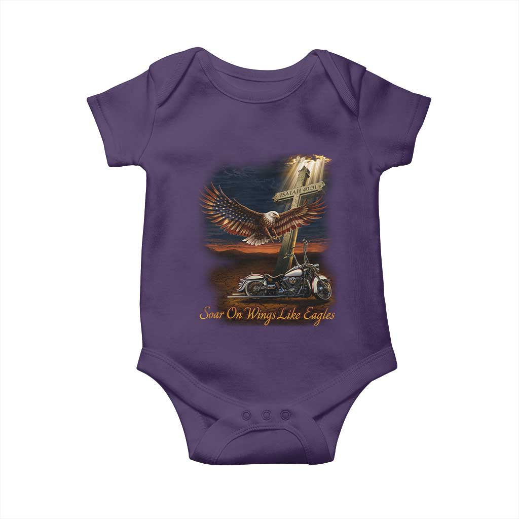 Soar On Wings Like Eagles Christian Baby Onesie Isaiah 40:31 Bible Verse Faith Motorcycle TS11 Purple Print Your Wear