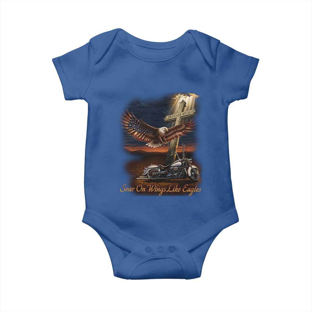 Soar On Wings Like Eagles Christian Baby Onesie Isaiah 40:31 Bible Verse Faith Motorcycle TS11 Royal Blue Print Your Wear