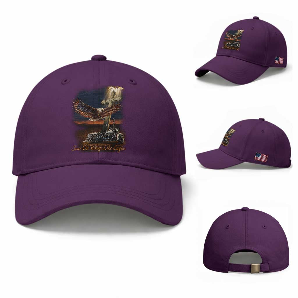Soar On Wings Like Eagles Christian Baseball Cap Isaiah 40:31 Bible Verse Faith Motorcycle TS11 Baseball Cap Universal Fit Purple Print Your Wear