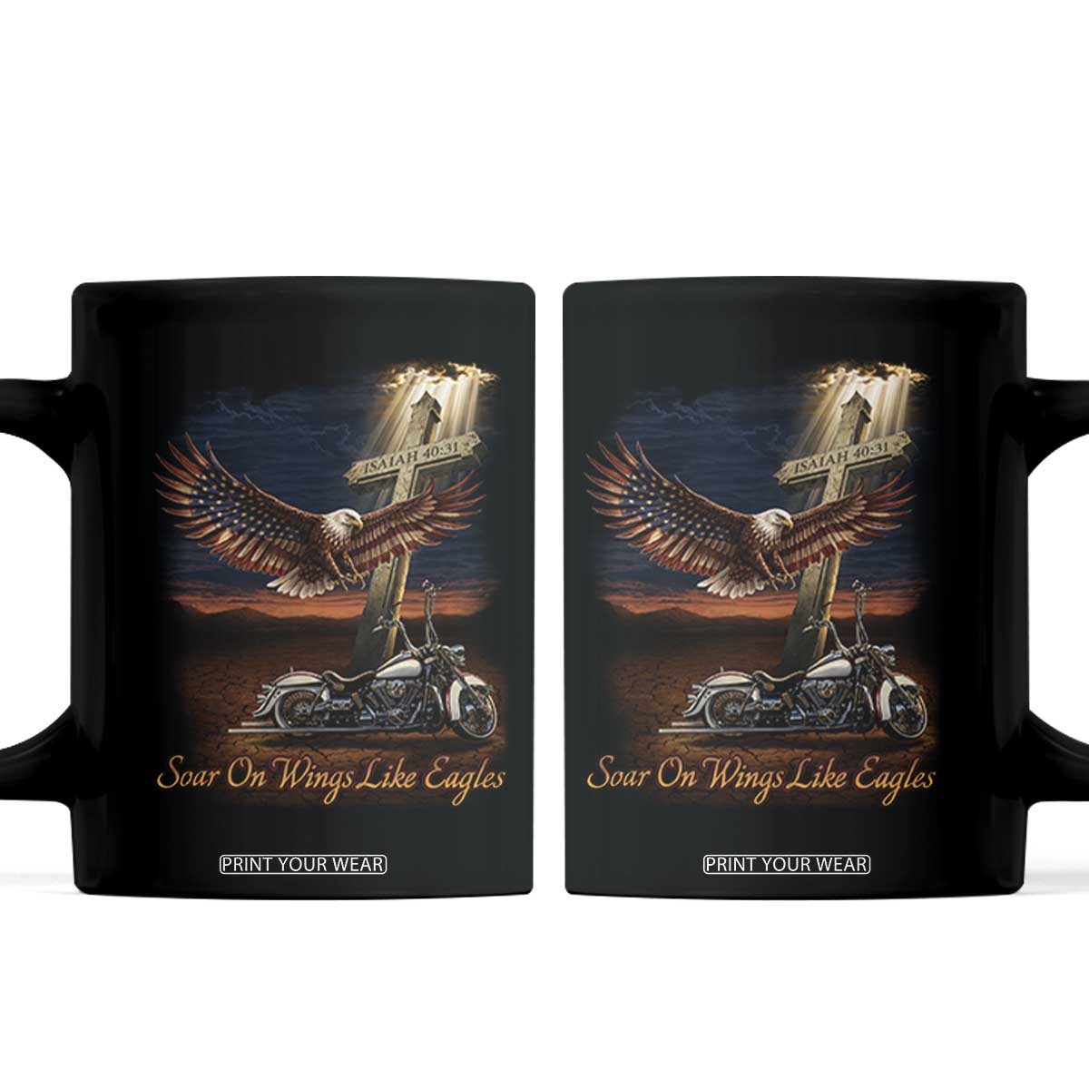 Soar On Wings Like Eagles Christian Coffee Mug Isaiah 40:31 Bible Verse Faith Motorcycle TS11 Black Print Your Wear