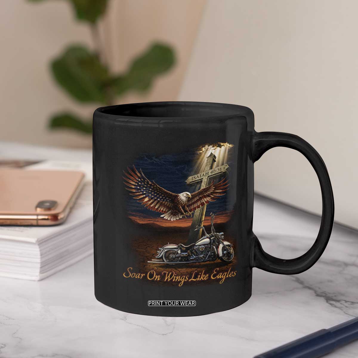 Soar On Wings Like Eagles Christian Coffee Mug Isaiah 40:31 Bible Verse Faith Motorcycle TS11 Print Your Wear