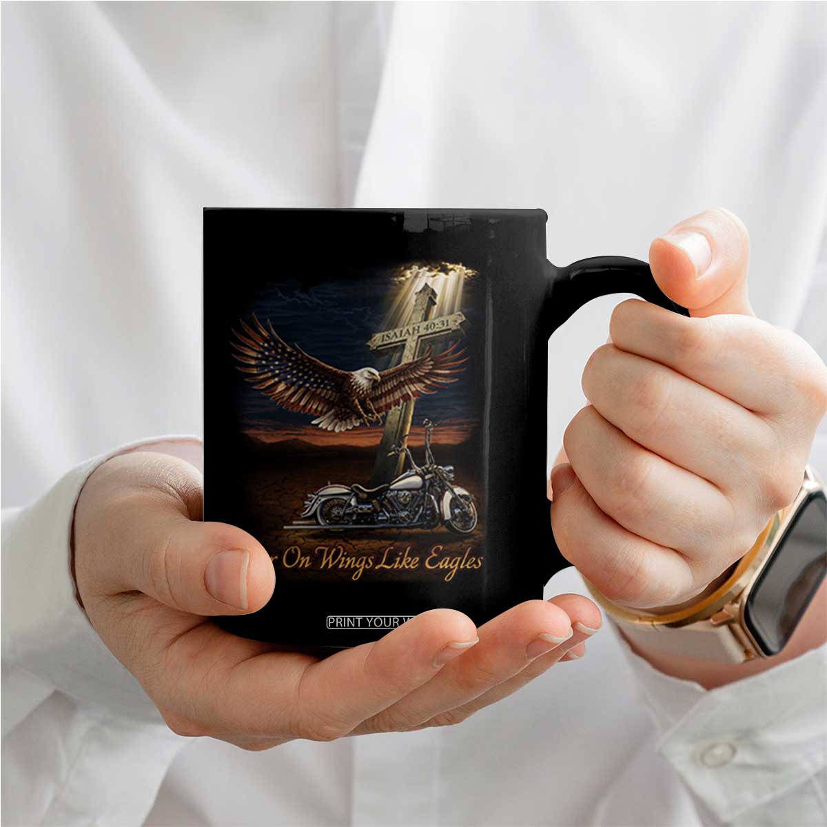 Soar On Wings Like Eagles Christian Coffee Mug Isaiah 40:31 Bible Verse Faith Motorcycle TS11 Print Your Wear