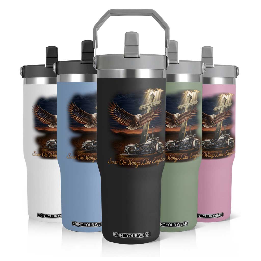 Soar On Wings Like Eagles Christian Flip Straw Tumbler Isaiah 40:31 Bible Verse Faith Motorcycle TS11 Print Your Wear
