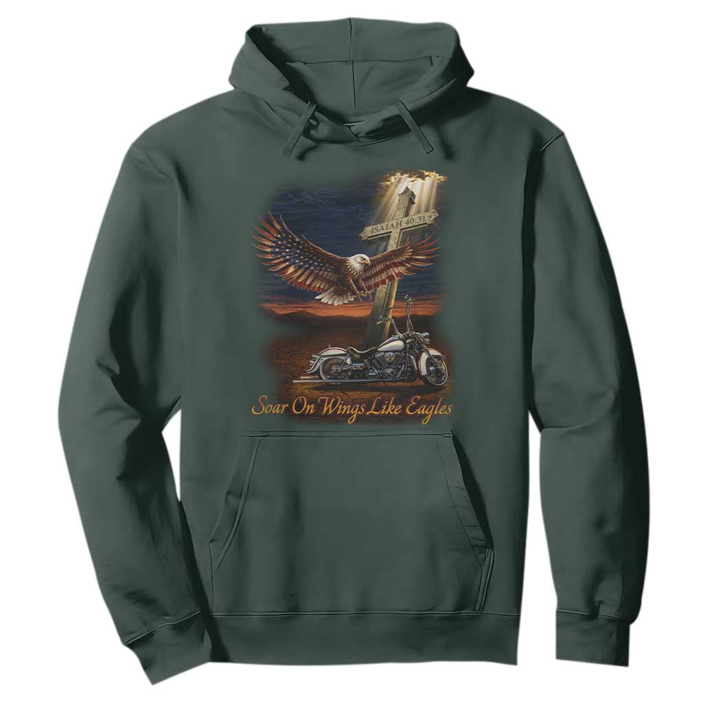 Soar On Wings Like Eagles Christian Hoodie Isaiah 40:31 Bible Verse Faith Motorcycle TS11 Dark Forest Green Print Your Wear