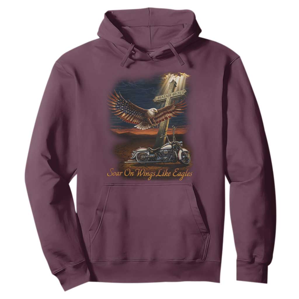 Soar On Wings Like Eagles Christian Hoodie Isaiah 40:31 Bible Verse Faith Motorcycle TS11 Maroon Print Your Wear