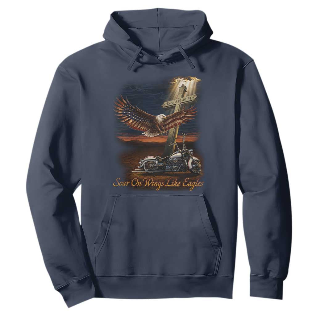 Soar On Wings Like Eagles Christian Hoodie Isaiah 40:31 Bible Verse Faith Motorcycle TS11 Navy Print Your Wear