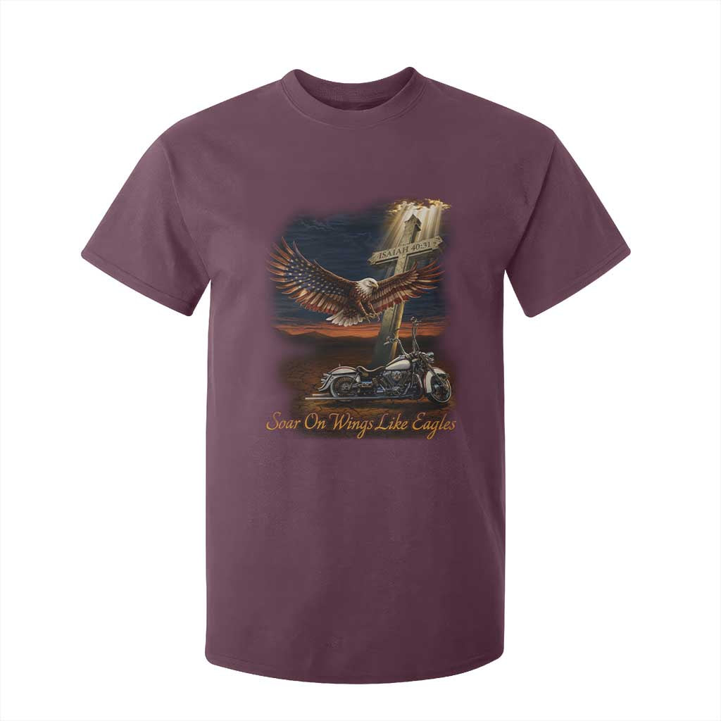 Soar On Wings Like Eagles Christian T Shirt For Kid Isaiah 40:31 Bible Verse Faith Motorcycle TS11 Maroon Print Your Wear