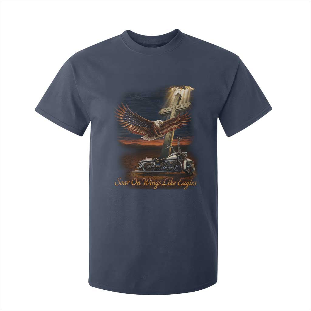Soar On Wings Like Eagles Christian T Shirt For Kid Isaiah 40:31 Bible Verse Faith Motorcycle TS11 Navy Print Your Wear