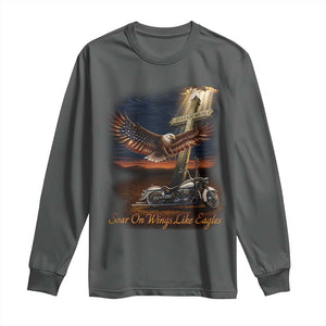 Soar On Wings Like Eagles Christian Long Sleeve Shirt Isaiah 40:31 Bible Verse Faith Motorcycle TS11 Dark Heather Print Your Wear