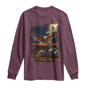 Soar On Wings Like Eagles Christian Long Sleeve Shirt Isaiah 40:31 Bible Verse Faith Motorcycle TS11 Maroon Print Your Wear