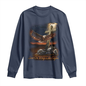 Soar On Wings Like Eagles Christian Long Sleeve Shirt Isaiah 40:31 Bible Verse Faith Motorcycle TS11 Navy Print Your Wear