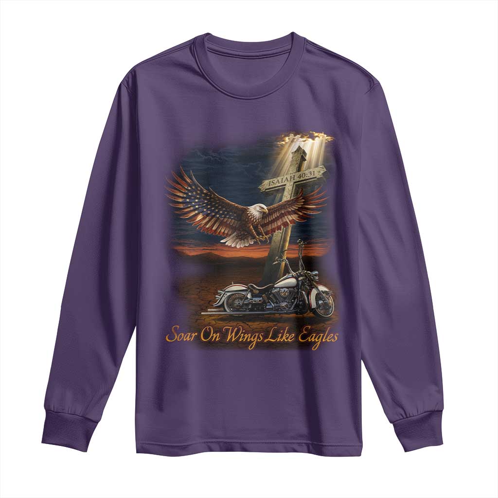 Soar On Wings Like Eagles Christian Long Sleeve Shirt Isaiah 40:31 Bible Verse Faith Motorcycle TS11 Purple Print Your Wear