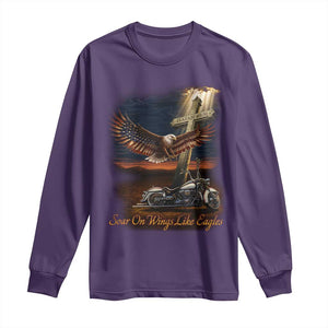Soar On Wings Like Eagles Christian Long Sleeve Shirt Isaiah 40:31 Bible Verse Faith Motorcycle TS11 Purple Print Your Wear
