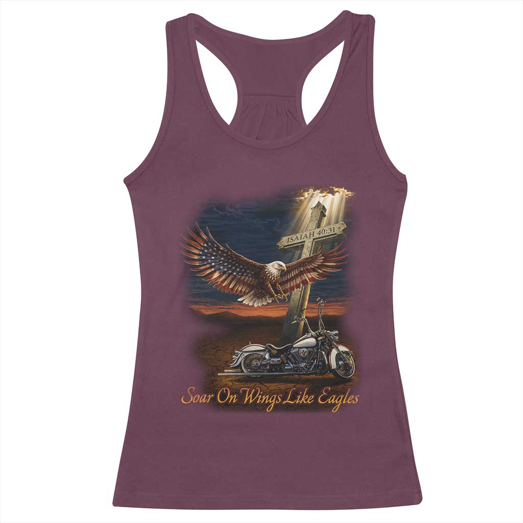 Soar On Wings Like Eagles Christian Racerback Tank Top Isaiah 40:31 Bible Verse Faith Motorcycle TS11 Maroon Print Your Wear