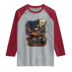 Soar On Wings Like Eagles Christian Raglan Shirt Isaiah 40:31 Bible Verse Faith Motorcycle TS11 Heather Gray Heather Red Print Your Wear