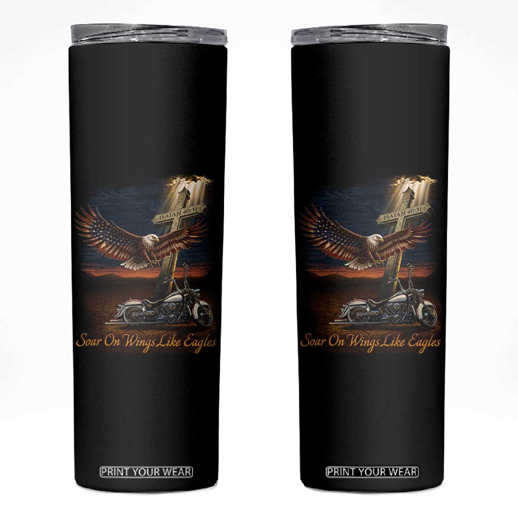 Soar On Wings Like Eagles Christian Skinny Tumbler Isaiah 40:31 Bible Verse Faith Motorcycle TS11 Black Print Your Wear