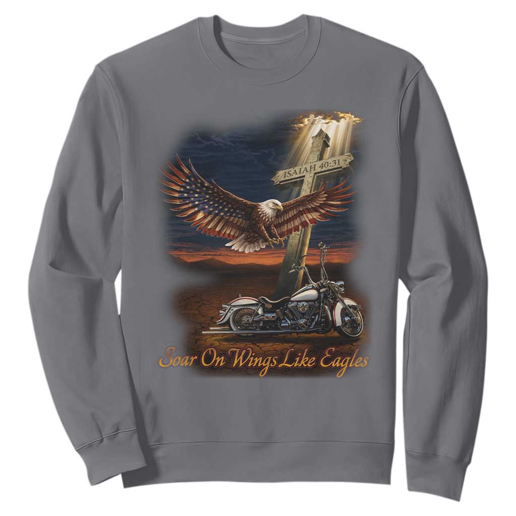 Soar On Wings Like Eagles Christian Sweatshirt Isaiah 40:31 Bible Verse Faith Motorcycle TS11 Charcoal Print Your Wear