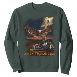 Soar On Wings Like Eagles Christian Sweatshirt Isaiah 40:31 Bible Verse Faith Motorcycle TS11 Dark Forest Green Print Your Wear