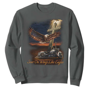 Soar On Wings Like Eagles Christian Sweatshirt Isaiah 40:31 Bible Verse Faith Motorcycle TS11 Dark Heather Print Your Wear