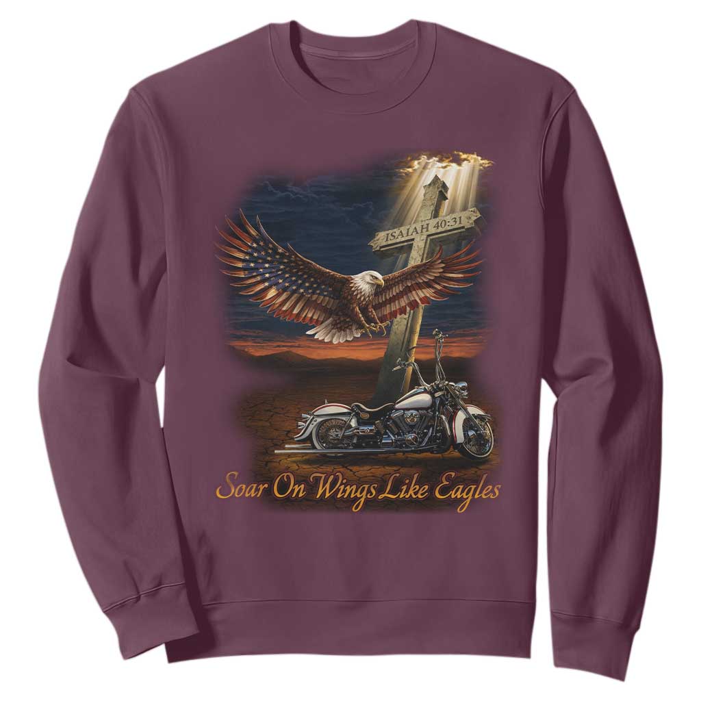 Soar On Wings Like Eagles Christian Sweatshirt Isaiah 40:31 Bible Verse Faith Motorcycle TS11 Maroon Print Your Wear