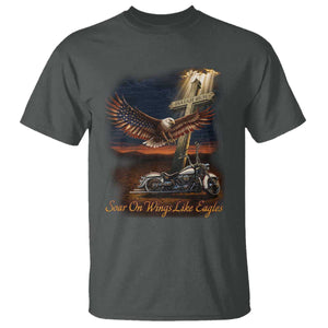 Soar On Wings Like Eagles Christian T Shirt Isaiah 40:31 Bible Verse Faith Motorcycle TS11 Dark Heather Print Your Wear