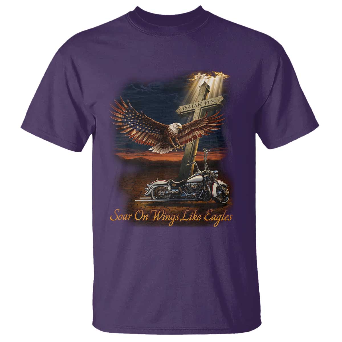 Soar On Wings Like Eagles Christian T Shirt Isaiah 40:31 Bible Verse Faith Motorcycle TS11 Purple Print Your Wear
