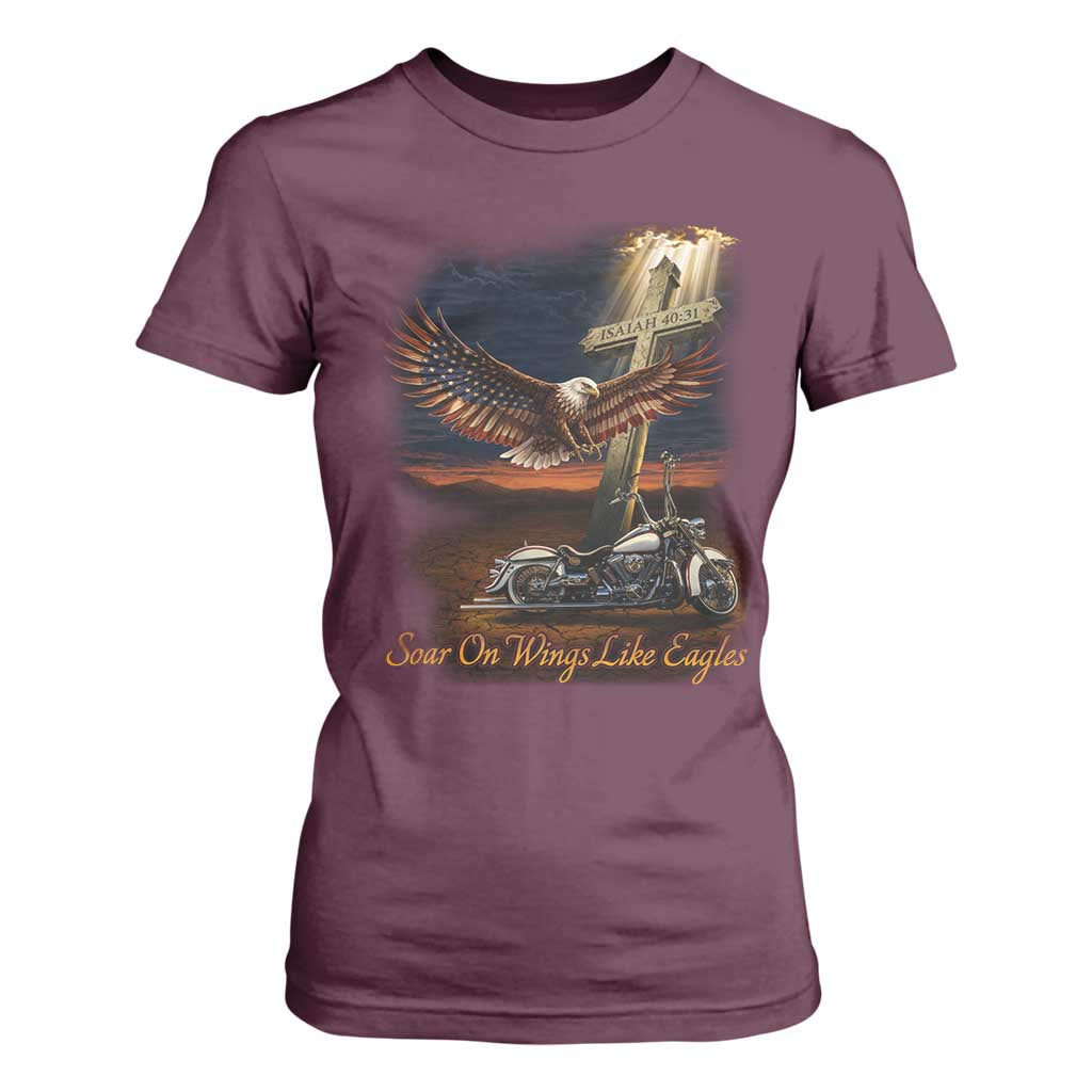 Soar On Wings Like Eagles Christian T Shirt For Women Isaiah 40:31 Bible Verse Faith Motorcycle TS11 Maroon Print Your Wear