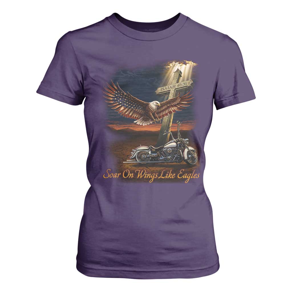 Soar On Wings Like Eagles Christian T Shirt For Women Isaiah 40:31 Bible Verse Faith Motorcycle TS11 Purple Print Your Wear