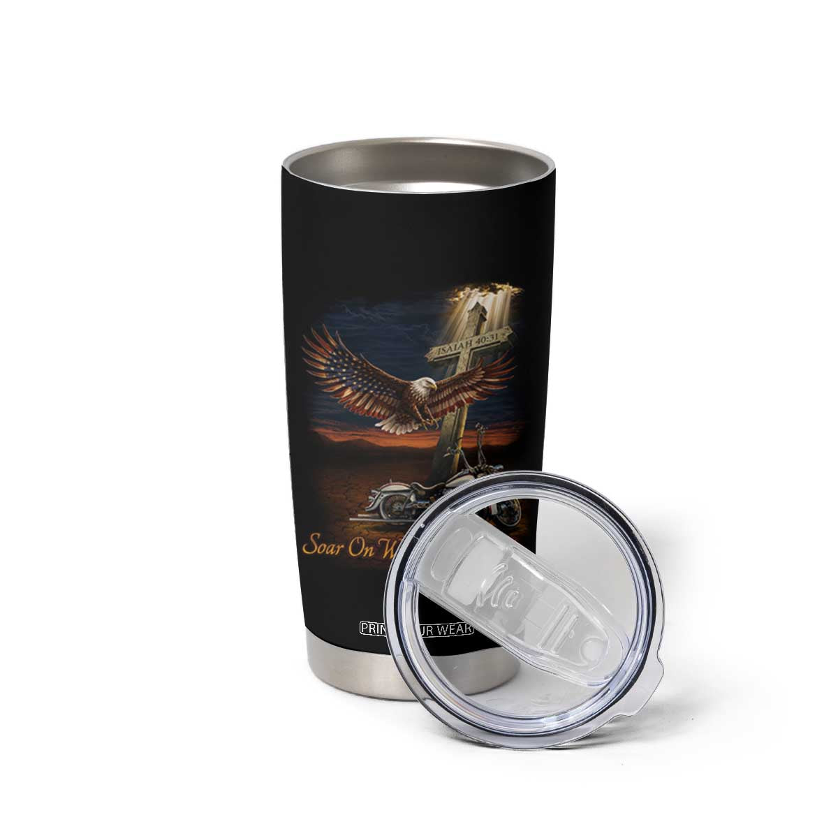 Soar On Wings Like Eagles Christian Tumbler Cup Isaiah 40:31 Bible Verse Faith Motorcycle TS11 Print Your Wear