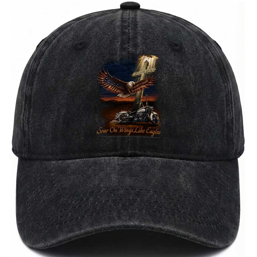Soar On Wings Like Eagles Christian Washed Cotton Baseball Cap Isaiah 40:31 Bible Verse Faith Motorcycle TS11 Print Your Wear