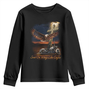 Soar On Wings Like Eagles Christian Youth Sweatshirt Isaiah 40:31 Bible Verse Faith Motorcycle TS11 Black Print Your Wear