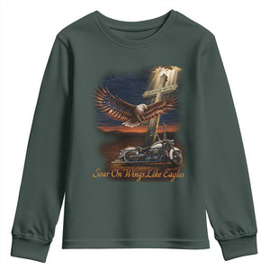 Soar On Wings Like Eagles Christian Youth Sweatshirt Isaiah 40:31 Bible Verse Faith Motorcycle TS11 Dark Forest Green Print Your Wear