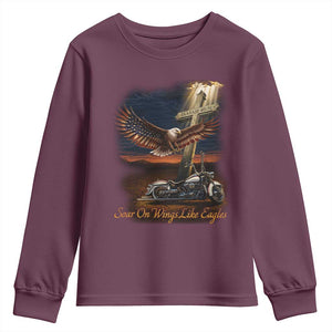 Soar On Wings Like Eagles Christian Youth Sweatshirt Isaiah 40:31 Bible Verse Faith Motorcycle TS11 Maroon Print Your Wear