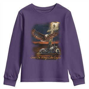 Soar On Wings Like Eagles Christian Youth Sweatshirt Isaiah 40:31 Bible Verse Faith Motorcycle TS11 Purple Print Your Wear