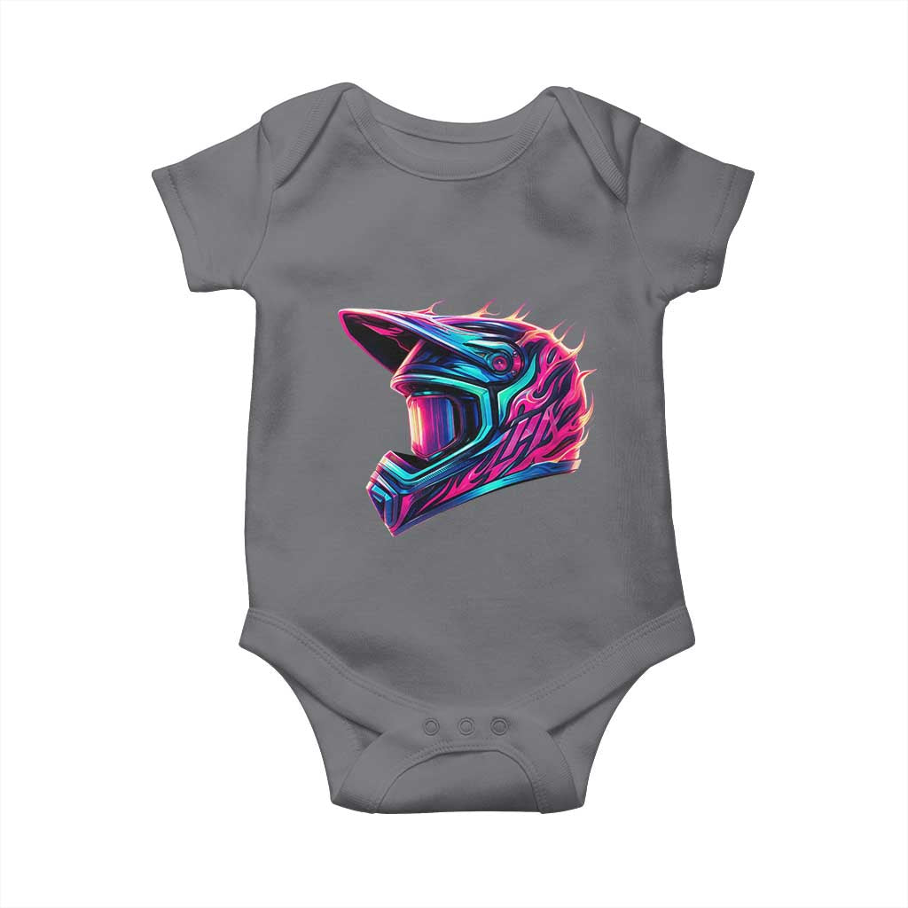 Motocross Helmet Neon Flame Graphic Dirt Bike Racing Baby Onesie TS11 Charcoal Print Your Wear